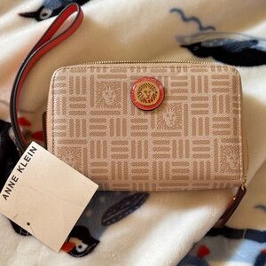 Anne Klein Beige and Red Wristlet Wallet